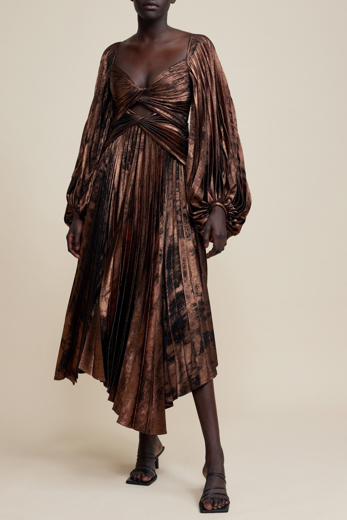 Acler Auroa Metallic Twist-Front Pleated Midi Dress, Bronze, Women's, 8, Cocktail & Party Wedding Guest Dresses Midi Dresses Acler Auroa Metallic Twist-Front Pleated Midi Dress, Bronze, Women's, 8, Cocktail & Party Wedding Guest Dresses Midi Dresses